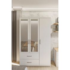Stewehome Ντουλάπα με καθρέφτη 3 θυρών 2 συρταριών 90x44x44 cm 9887147 |  Ντουλάπες ρούχων στο espiti