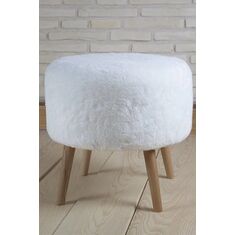 Stewehome Στρογγυλό λευκό πουφ με ξύλινα πόδια 40x45 cm 45092043 |  Πουφ στο espiti