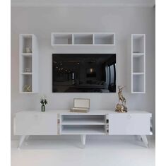 Stewehome Μοντέρνα λευκή γυαλιστερή μονάδα τηλεόρασης με αποθηκευτικό χώρο 456021 |  Έπιπλα τηλεόρασης στο espiti