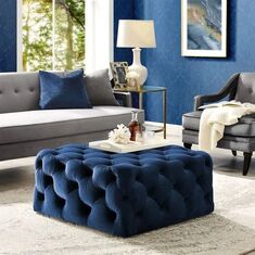 Stewehome τετράγωνο Chester Pouf (μπλε) 60x60 cm 806843 |  Πουφ στο espiti