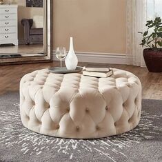 Stewehome Στρογγυλό Chester Pouf (Off White) 70x70 cm 710686 |  Πουφ στο espiti
