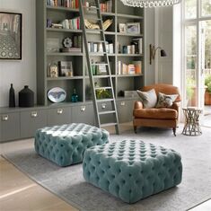Stewehome τετράγωνο Chester Pouf (Water Green) 80x80 cm 280194 |  Πουφ στο espiti