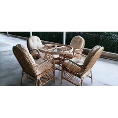 Stewehome Σετ Τραπεζαρίας Μπαμπού για Κήπο &amp; Βεράντα 4 Πολυθρόνες με Μαξιλάρια &amp; Στρογγυλό Τραπέζι 314521 |  Σετ τραπεζαρία κήπου στο espiti