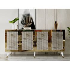 Stewehome Μπουφές BARE με σχέδιο μαρμάρου σε απόχρωση Εφέσου μαρμάρου και χρυσού 150x40x80 cm 206127 |  Βιτρίνες - Έπιπλα εισόδου στο espiti