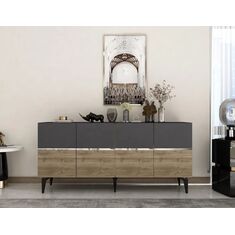 Stewehome Κονσόλα Ανθρακί Καρυδί Ασημί 150x40x80 cm 335902 |  Βιτρίνες - Έπιπλα εισόδου στο espiti