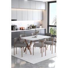 Stewehome Σετ τραπεζαρίας 6 ατόμων με μεταλλικές βάσεις και 6 καρέκλες Δρυς 80x140 cm 416321 |  Σετ τραπεζαρίες στο espiti