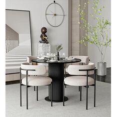 Stewehome Σετ Κουζίνας Στρογγυλό Τραπέζι με 4 Καρέκλες Μαύρο Μάρμαρο 90x90 cm 557973 |  Σετ τραπεζαρίες στο espiti
