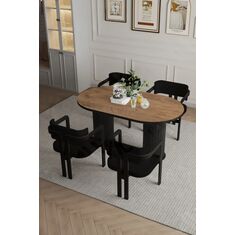 Stewehome Σετ Τραπεζαρίας Boho με 4 Μεταλλικές Καρέκλες Tokyo Μαύρα Πόδια &amp; Καρυδί 80x140 cm 434155 |  Σετ τραπεζαρίες στο espiti