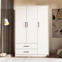 Stewehome Ντουλάπα Λευκή 3 Πόρτες &amp; 2 Συρτάρια 181.8x120x47.5 cm 185103 |  Ντουλάπες ρούχων στο espiti