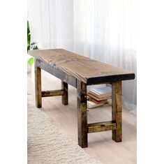 Stewehome Ξύλινος Πάγκος Rustic με Φυσική Απόχρωση Καρυδί 100x28x43 cm 791778 |  Βιτρίνες - Έπιπλα εισόδου στο espiti
