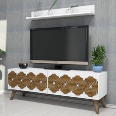 Stewehome Έπιπλο Τηλεόρασης &amp; Ράφι Τοίχου Λευκό Καρυδί 120x31x40 cm 973601 |  Έπιπλα τηλεόρασης στο espiti