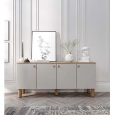 Stewehome Μπουφές Λευκό &amp; Δρυς με 4 Πόρτες 160x40x73 cm 956112 |  Βιτρίνες - Έπιπλα εισόδου στο espiti