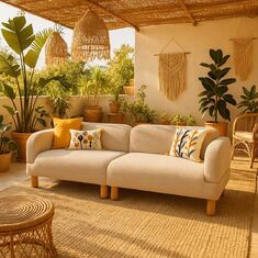 Stewehome Διθέσιος Καναπές Boho με Ξύλινα Πόδια &amp; Ύφασμα Μπεζ 211x78x75 cm 301279 |  Καναπέδες στο espiti