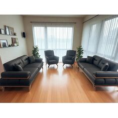 Stewehome Σετ Σαλονιού 3+3+1+1 Μαύρο Ύφασμα με Ξύλινα Πόδια Μοντέρνο 220x85x90 cm 320592 |  Καναπέδες στο espiti