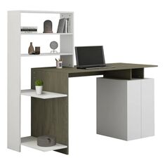 ΓΡΑΦΕΙΟ ΜΕ ΒΙΒΛΙΟΘΗΚΗ ROCHELL ΜΕΛΑΜΙΝΗ OLIVE GREY ΛΕΥΚΟ 146,3x55x128,8Υεκ.HM8886.11 |  Γραφεία στο espiti
