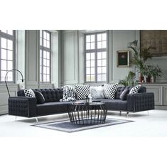 Stewehome Μαύρος γωνιακός καναπές καπιτονέ 250x90x80 cm 131838 |  Καναπέδες γωνιακοί στο espiti