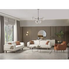 Stewehome Σαλόνι 3+3+1 με Ύφασμα Puffy Ξύλινα Πόδια και Κρεβάτι Πλάτης 225x80x90 cm 827065 |  Καναπέδες στο espiti