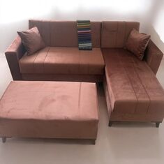 Stewehome Γωνιακός Βελούδινος Καναπές με Σκαμπό σε Απόχρωση Τερακότα 200x150x90 cm 774271 |  Καναπέδες γωνιακοί στο espiti
