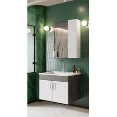 Stewehome Σετ Έπιπλο Μπάνιου 65cm Γκρι-Λευκό με Νιπτήρα Κεραμικό &amp; Καθρέπτη 65x50x45 cm 478097 |  Στήλες Μπάνιου στο espiti