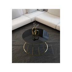 Stewehome Στρογγυλό Τραπεζάκι Σαλονιού με Χρυσή Βάση &amp; Μαύρη Επιφάνεια Καθρέπτη 75x75x50 cm 850807 |  Τραπεζάκια σαλονιού στο espiti
