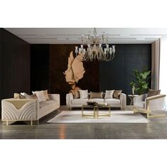 Stewehome Σετ Καναπέδων Πολυτελείας 3+3+1 με Ανάγλυφες Χρυσές Λεπτομέρειες 230x90x80 cm 172605 |  Καναπέδες στο espiti