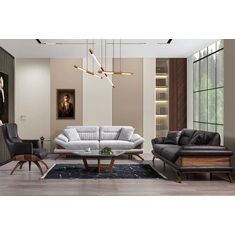 Stewehome Σετ Καναπέδων 3+3+1 Μοντέρνου Ξύλινου Design με Ανάγλυφες Λεπτομέρειες 220x90x80 cm 628011 |  Καναπέδες στο espiti