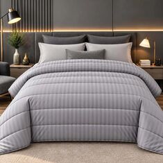 Πάπλωμα Ριγέ Υπέρδιπλο 220x240 Light Grey Astron Italy |  Παπλώματα Υπέρδιπλα στο espiti