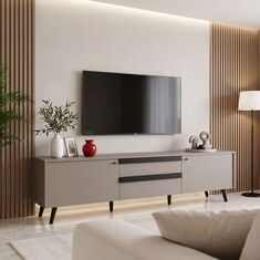 Έπιπλο τηλεόρασης Nectra pakoworld taupe με μαύρο 180x40x56εκ |  Έπιπλα τηλεόρασης στο espiti