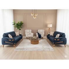 Stewehome Σετ Σαλονιού Μπλε Σκούρο / Μπεζ 180x85x45 cm 86579232 |  Καναπέδες στο espiti