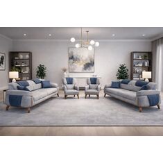 Stewehome Σετ Σαλονιού 3+3+1+1 Γκρι με Μπλε Λεπτομέρειες 180x85x45 cm 65102267 |  Καναπέδες στο espiti
