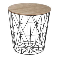 Βοηθητικό τραπέζι Kumi pakoworld mdf επιφάνεια oak και μέταλλο σε μαύρη απόχρωση Φ40x41εκ |  Τραπεζάκια βοηθητικά στο espiti