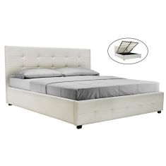 Κρεβάτι Roi pakoworld διπλό 160x200 PU λευκό ματ + αποθηκευτικό χώρο |  Κρεβάτια στο espiti