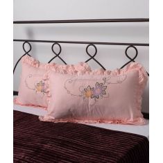 Βαμβακερή μαξιλαροθήκη με βολάν και κέντημα (40cm x 65cm) ρόζ ζευγάρι 6978000002720 SilkFashion |  Μαξιλαροθήκες Απλές στο espiti