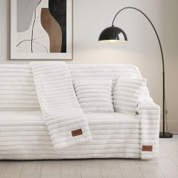 Beauty Home Γούνινο ριχτάρι Μονοθέσιο Stripe Art 8728 180x160 Λευκό       |  Ριχτάρια στο espiti