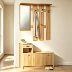 Έπιπλο εισόδου Jentia pakoworld  με καθρέπτη sonoma MDF 113x100x89εκ |  Βιτρίνες - Έπιπλα εισόδου στο espiti