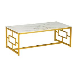 Τραπέζι σαλονιού Eccento pakoworld χρυσό-επιφάνεια λευκό μαρμάρου 8mm 120x60x44εκ |  Επιπλα στο espiti