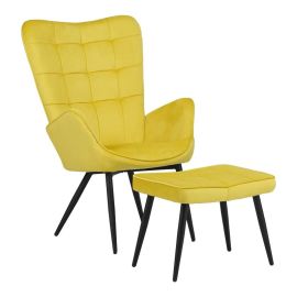 Πολυθρόνα με υποπόδιο Dorita pakoworld βελούδο κίτρινο-μαύρο πόδι 68.5x76x103εκ |  Πολυθρόνες σαλονιού στο espiti