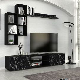 Σύνθεση τηλεόρασης Duana Megapap χρώμα μαύρο εφέ μαρμάρου - μαύρο 180x38x35,7εκ. |  Συνθέσεις σαλονιού στο espiti