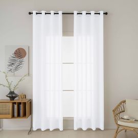 Beauty Home Κουρτίνα γάζα μονόχρωμη με 8 μεταλλικούς κρίκους Fit Art 8447 140x270 Λευκό       |  Ετοιμες κουρτίνες με σχέδιο στο espiti