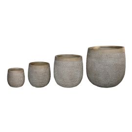 ΣΕΤ 4ΤΜΧ ΓΛΑΣΤΡΕΣ ΣΤΡΟΓΓΥΛΕΣ GARDENER HM4722 FIBERCLAY--IVORY CEMENT Φ56x54.5Υεκ |  Λουλούδια στο espiti