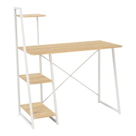 Γραφείο εργασίας Deckstor pakoworld με ραφιέρα σε oak απόχρωση με πόδι λευκό μέταλλο 102x50x117εκ |  Γραφεία στο espiti