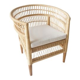 Πολυθρόνα Necorian paakoworld teak ξύλο με pe rattan σε φυσική απόχρωση και λευκό μαξιλάρι 80x70x87εκ |  Πολυθρόνες τραπεζαρίας στο espiti