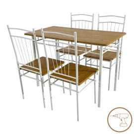 Τραπεζαρία Roza II pakoworld σετ 5τμχ mdf σε φυσική απόχρωση με λευκά μεταλλικά πόδια 110x60x74εκ |  Σετ τραπεζαρίες στο espiti