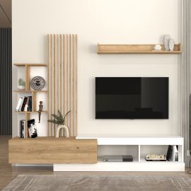 Σύνθεση τηλεόρασης Vermont Megapap χρώμα λευκό - sepet oak 240x40x192εκ. |  Συνθέσεις σαλονιού στο espiti