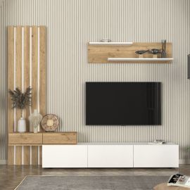 Σύνθεση τηλεόρασης Rosaline Megapap χρώμα λευκό - sepet oak 233x31,3x196,8εκ. |  Συνθέσεις σαλονιού στο espiti