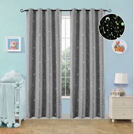 Beauty Home Κουρτίνα φωσφορίζουσα με 8 κρίκους Art 6140 140x260 Γκρι       |  Ετοιμες παιδικές κουρτίνες στο espiti