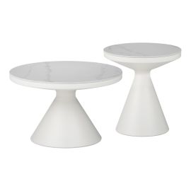 Βοηθητικά τραπέζια Coozlin Inart sintered stone σε απόχρωση λευκό μαρμάρου με λευκό μέταλλο |  Τραπεζάκια βοηθητικά στο espiti
