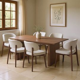 Τραπεζαρία Eleganza-Siena pakoworld σετ 7τεμ mdf σε καρυδί-εκρού απόχρωση 180x99x75.8εκ |  Σετ τραπεζαρίες στο espiti