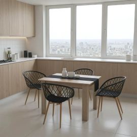 Τραπεζαρία Manka-Ezra pakoworld σετ 5τεμ σε sonoma-μαύρη απόχρωση 110x80x77εκ |  Σετ τραπεζαρίες στο espiti
