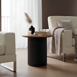 Βοηθητικό τραπέζι Dovel pakoworld mdf σε καρυδί-μαύρη απόχρωση Φ50x45εκ |  Τραπέζια στο espiti